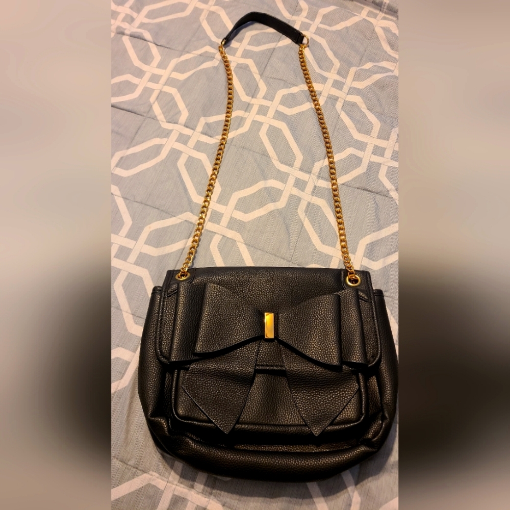 Crossi Black Big Bow Shoulder Bag Faux Leather Medium